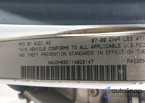 2001 Audi A4 2.8 из США, поврежденный, VIN WAUDH68D11A029147